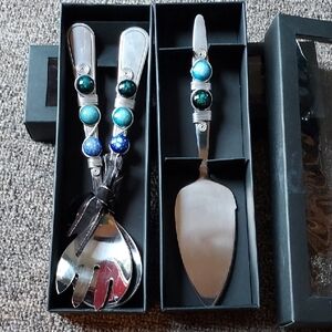 Silver and Blue Beaded Serving Set